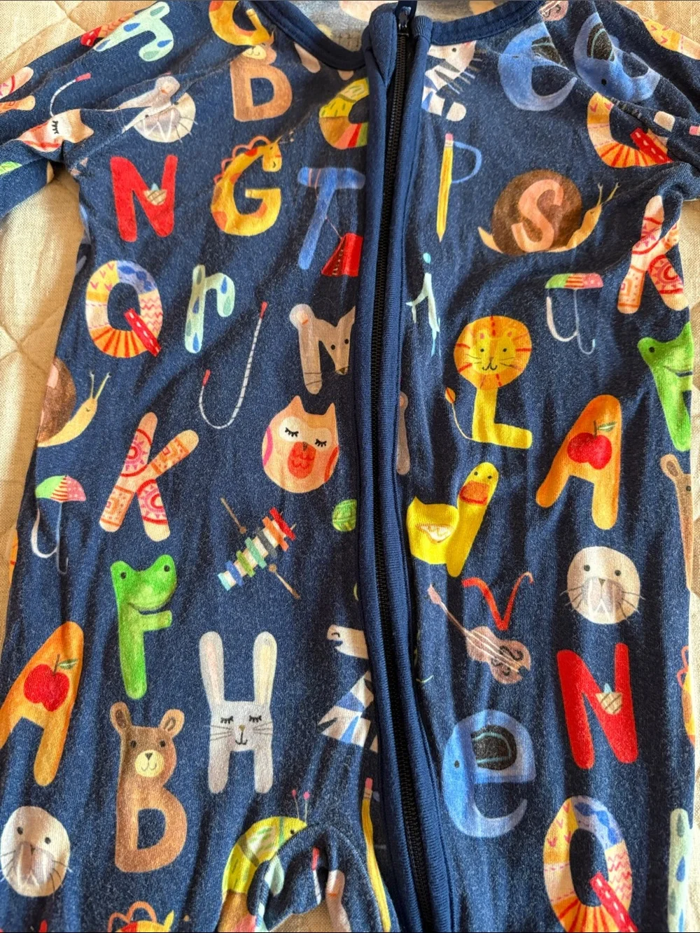 Little Sleepies Navy Alphabet Zipper Footie with Multicolor Letters